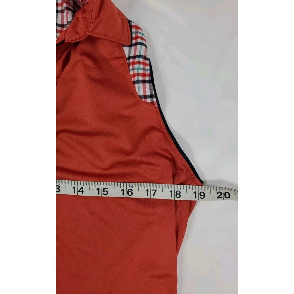IZOD Golf Womens L Sleeveless Polo Shirt Plaid Trim V Neck Performance‎ Orange